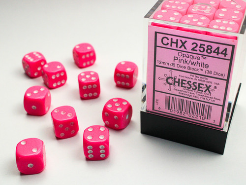 Opaque: 12mm D6 Pink/White (36)