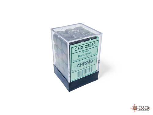 Opaque: 12mm d6 Black/green Dice Block (36 dice)