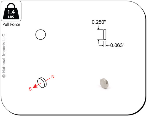 Rare-Earth Disc Magnets, 0.25 in. Diameter x 0.0625 in. Thick, 80-Count NSN0657