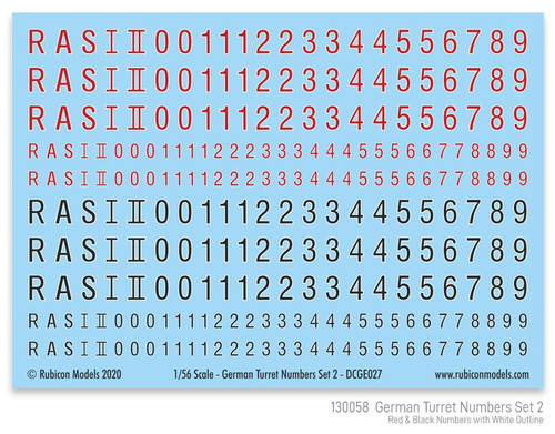 German Turret Numbers Set #2 (Red & Black Lettering with White Outline)