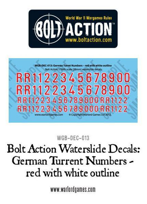 German Turret numbers - red with white outline - Decal Sheet - 28mm