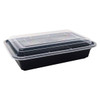 Microwave Container Rectangle PP (1079ml/38oz) Black Base Clear Lids 