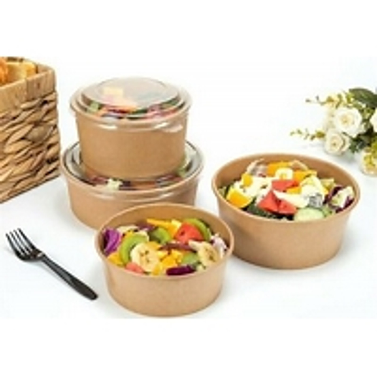 550ml Kraft bowls and PET Lids pk 500