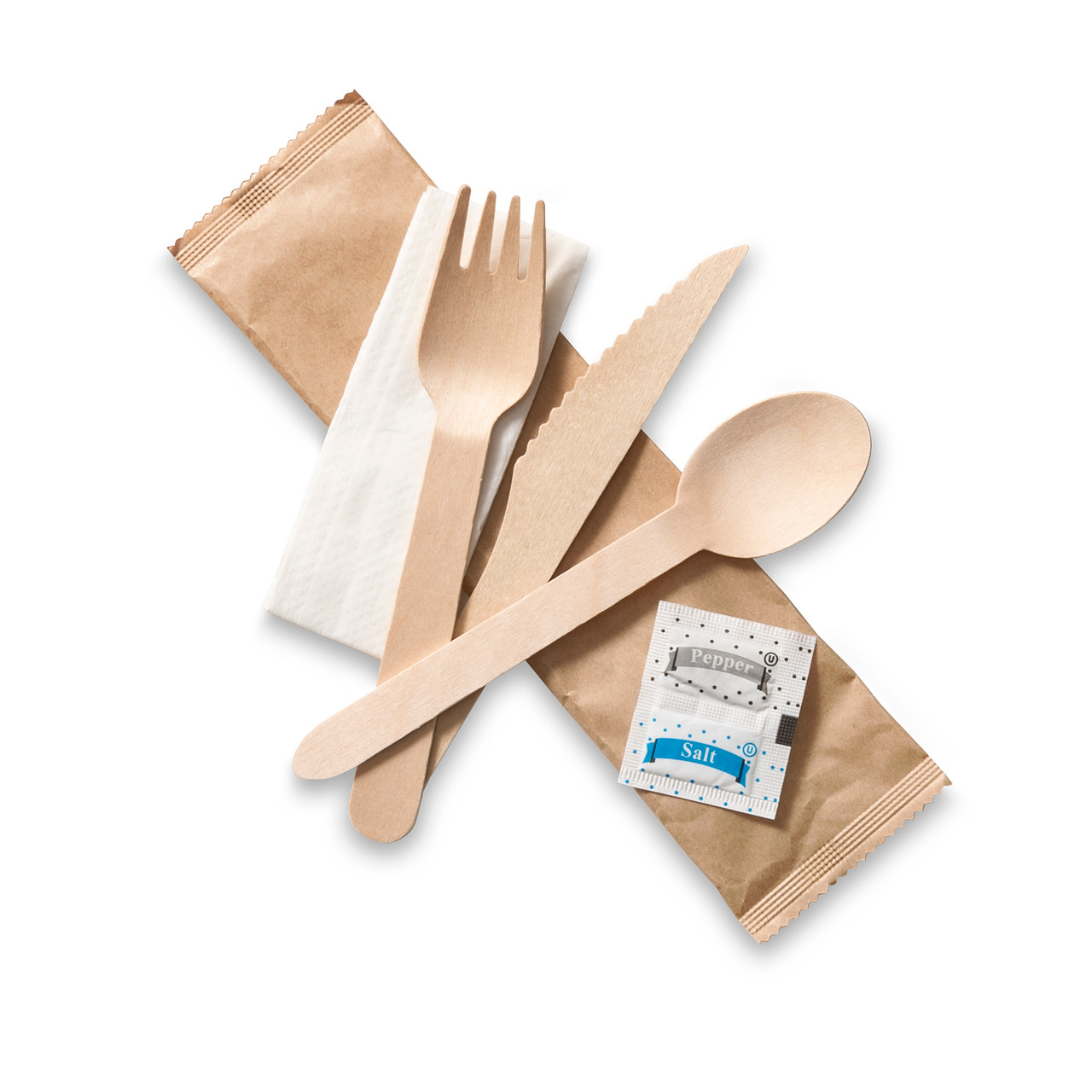 Birchwood 6in1 Fork+Knife+D/Spoon+Salt+Pepper+2Ply Napkin