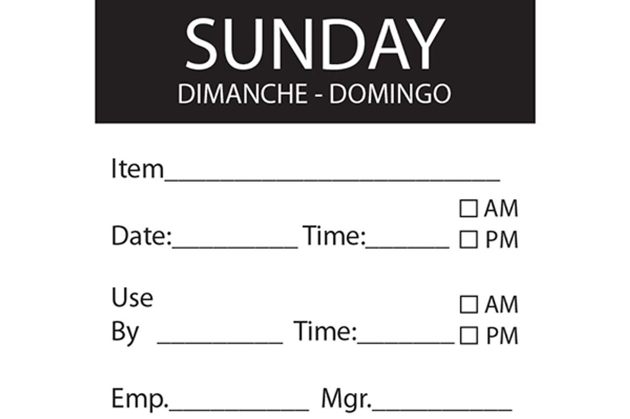 Sunday 50mm x 50mm Dissolvable Square Day Labels