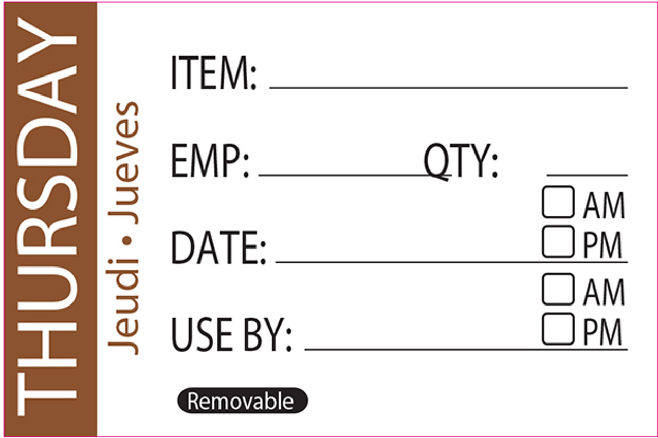 THURSDAY Day Label 50 x 75mm 