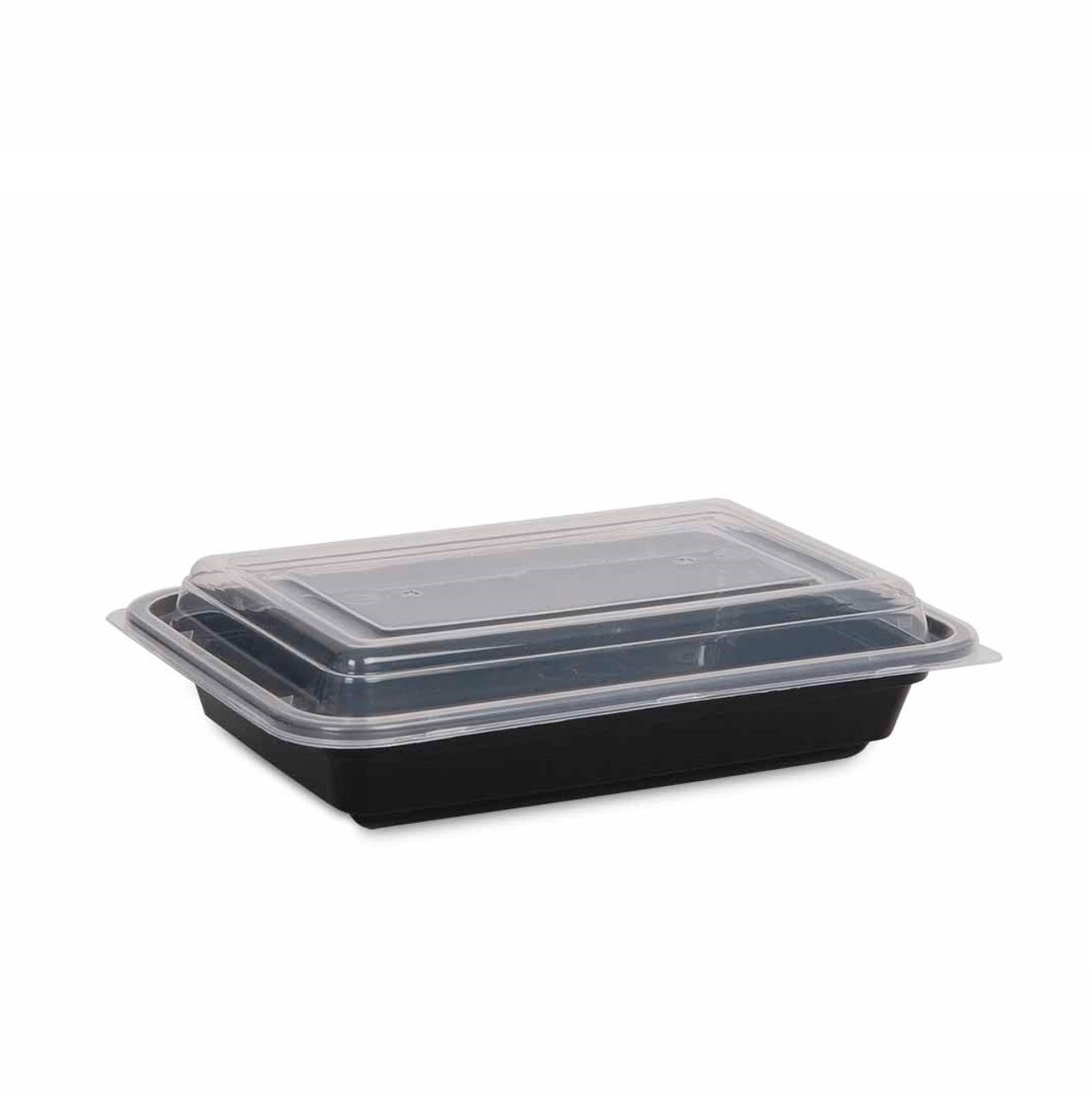 Microwave Container Rectangle PP (681ml/24oz) Black Base Clear Lid 
