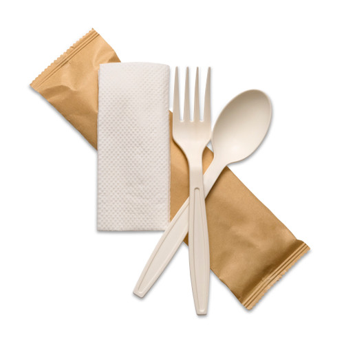 Natural Cornstarch 3in1 Fork+D/Spoon+1Ply Napkin