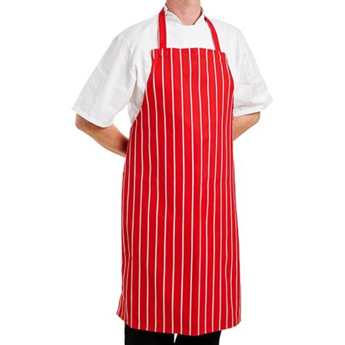 Bib Apron Butchers Stripe Red 70cm x 97cm