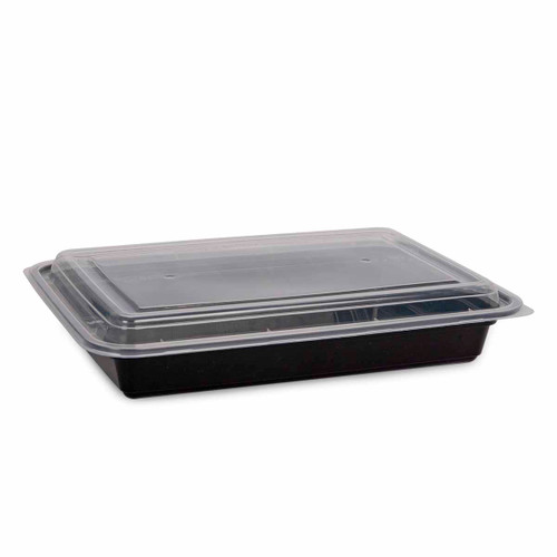 Microwave Container Rectangle PP (1715ml/58oz) Black Base Clear Lid 