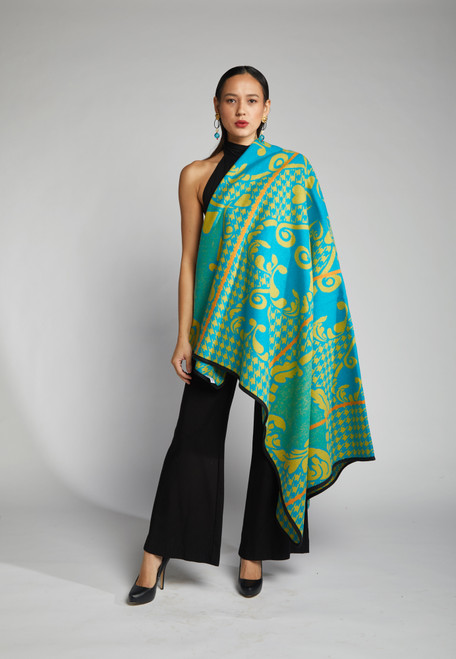 Heritage Blanket Scarf - Turquoise Mustard Heart - muntu - themuntu.com Heritage Blanket Scarf - Turquoise Mustard Heart - muntu - themuntu.com