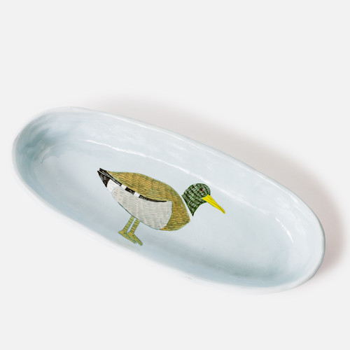 Yellow-billed Bird Oval Ceramic Platter