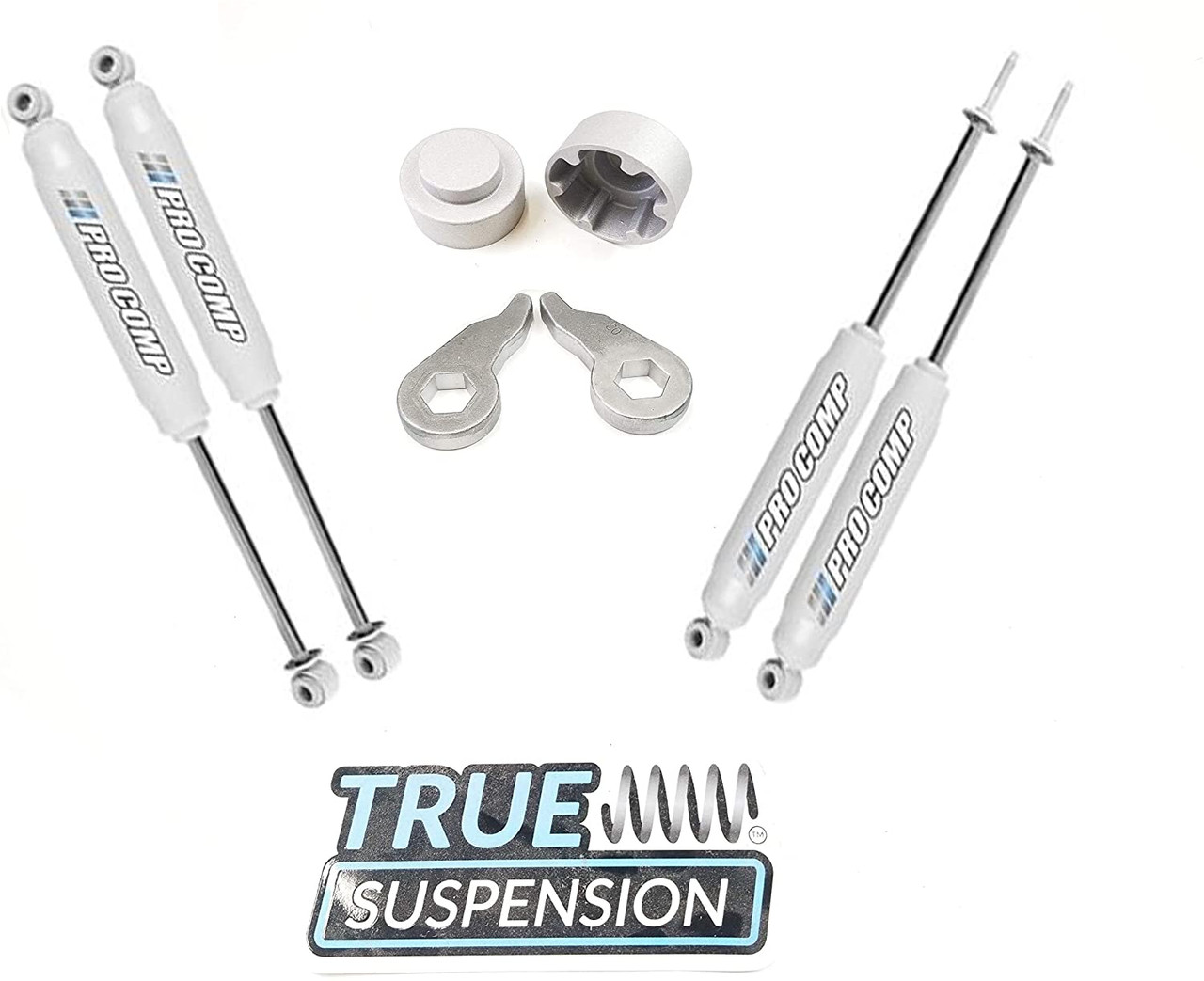 Compatible with Cadillac Escalade SUV 02-06 Complete Lift kit Front Adjustable 1-3" Torsion Keys + 2" Lift Steel Spacers + Set of ProComp Es9000 Nitrogen Charged Shocks Kit 4wd 2wd