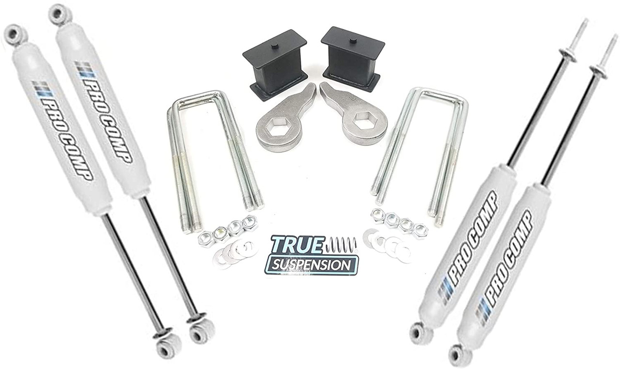 Compatible with Chevrolet GMC Silverado Sierra HD 2500 3500 11-17 Pickup Lift kit Front Adjustable 1-3" Torsion Keys + 4" Lift Steel Block Kit + Set of ProComp Es9000 Nitrogen Charged Shocks 4wd