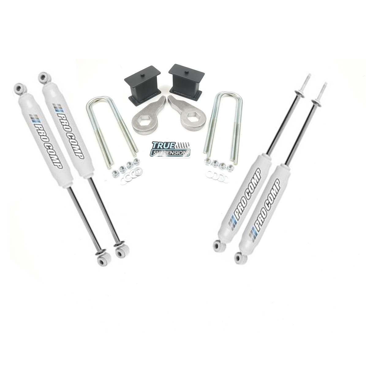 Compatible with Chevrolet GMC Silverado Sierra HD 2500 3500 11-17 Pickup Lift kit Front Adjustable 1-3" Torsion Keys + 3" Lift Steel Block Kit + Set of ProComp Es9000 Nitrogen Charged Shocks 4wd