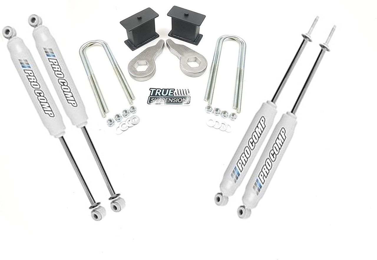 Compatible with Chevrolet GMC Silverado Sierra K1500 88-98 Pickup Truck Lift kit Front Adjustable 1-3" Torsion Keys + 2" Lift Steel Block Kit + Set of ProComp Es9000 Nitrogen Charged Shocks 4wd