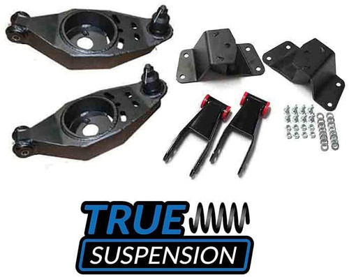 Compatible with Dodge D150 D100 70-93 Ram Pickup Truck Complete Mopar Series Lowering Kit 3" Front Lowering Fabricated Control Arms - Rear 4" Lowering Shackle & Hanger Combo Drop Kit 2wd