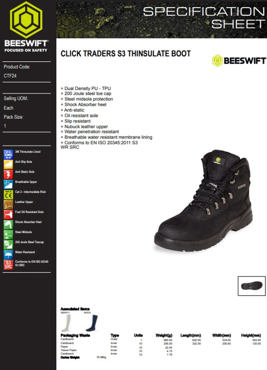 Beeswift Men's Steel Toe Cap Traders S3 Thinsulate Boot Black