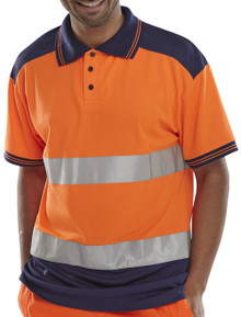 Beeswift Men's Hi Vis Two Tone Polo Shirt Short Sleeve Orange Navy
