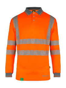Beeswift Envirowear Men's Hi Vis Polo Shirt Long Sleeve Orange