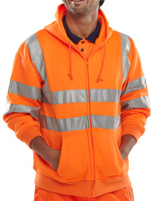 Beeswift Men's Hi Vis Hoodie Zip Up Hooded Sweater Orange