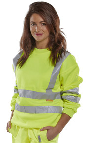 Beeswift Women's Hi Vis R Neck Sweater 2 Band & Brace Yellow