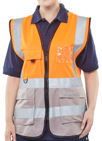 Beeswift Hi Vis Two Tone Executive Vest Waistcoat Orange Grey