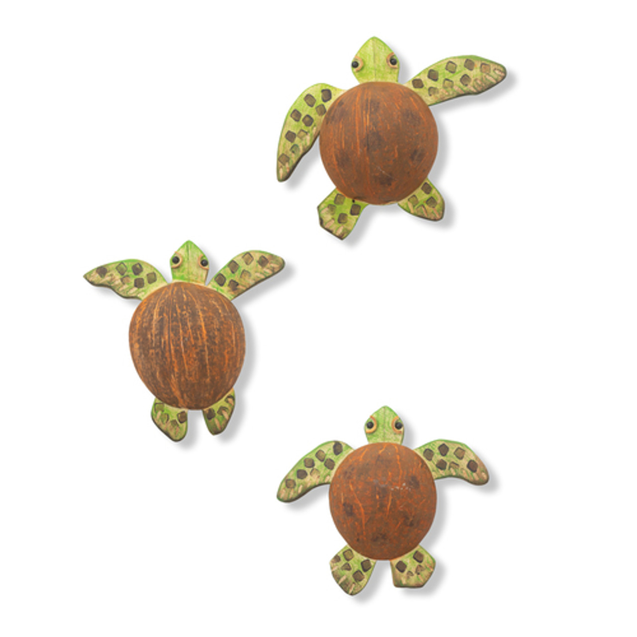 Coconut Shells Set of 3 Sea Turtles Coastal Wall Art - Coastal Cottage