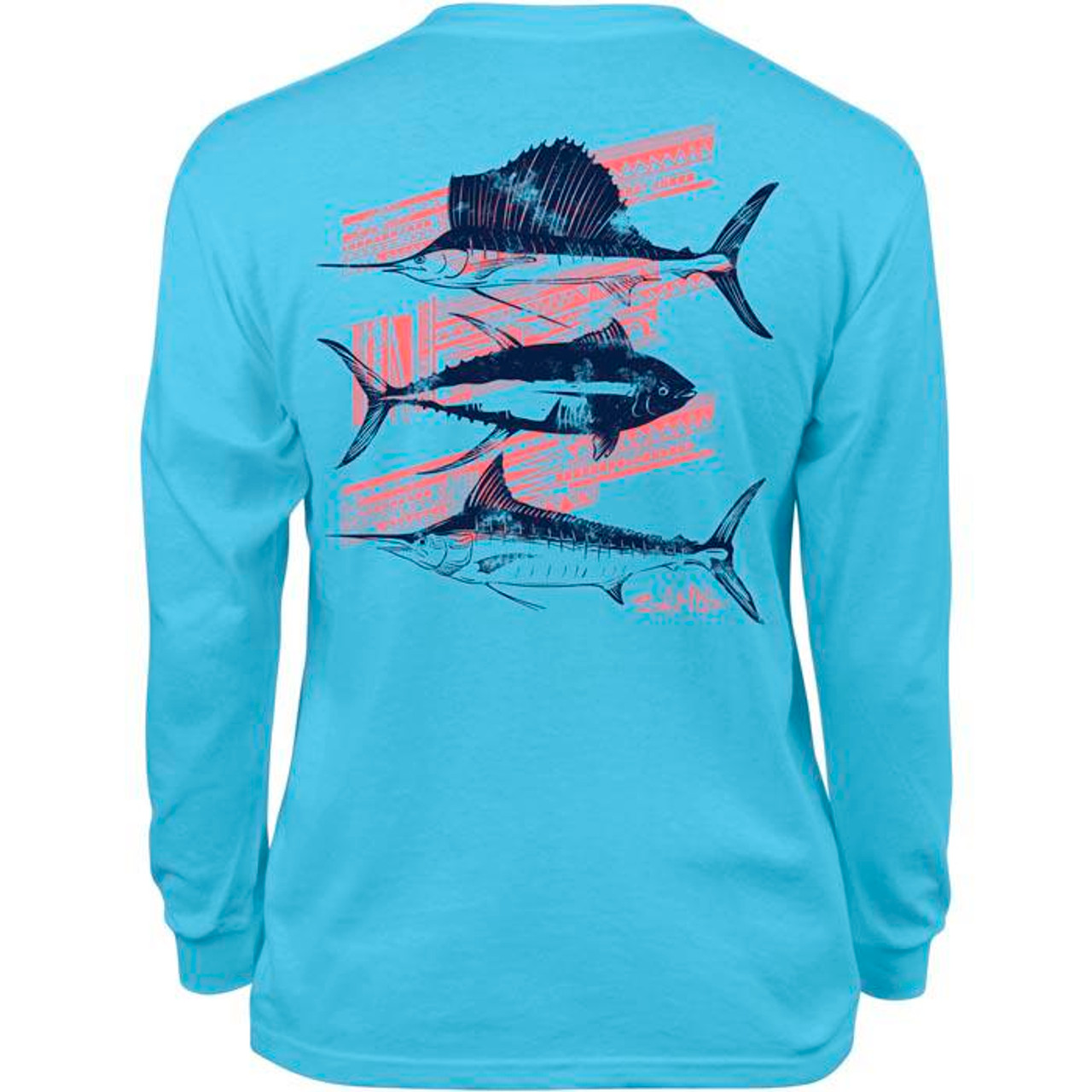 Youth Aztec Fish Pool Blue Long Sleeve T-Shirt - Coastal Cottage