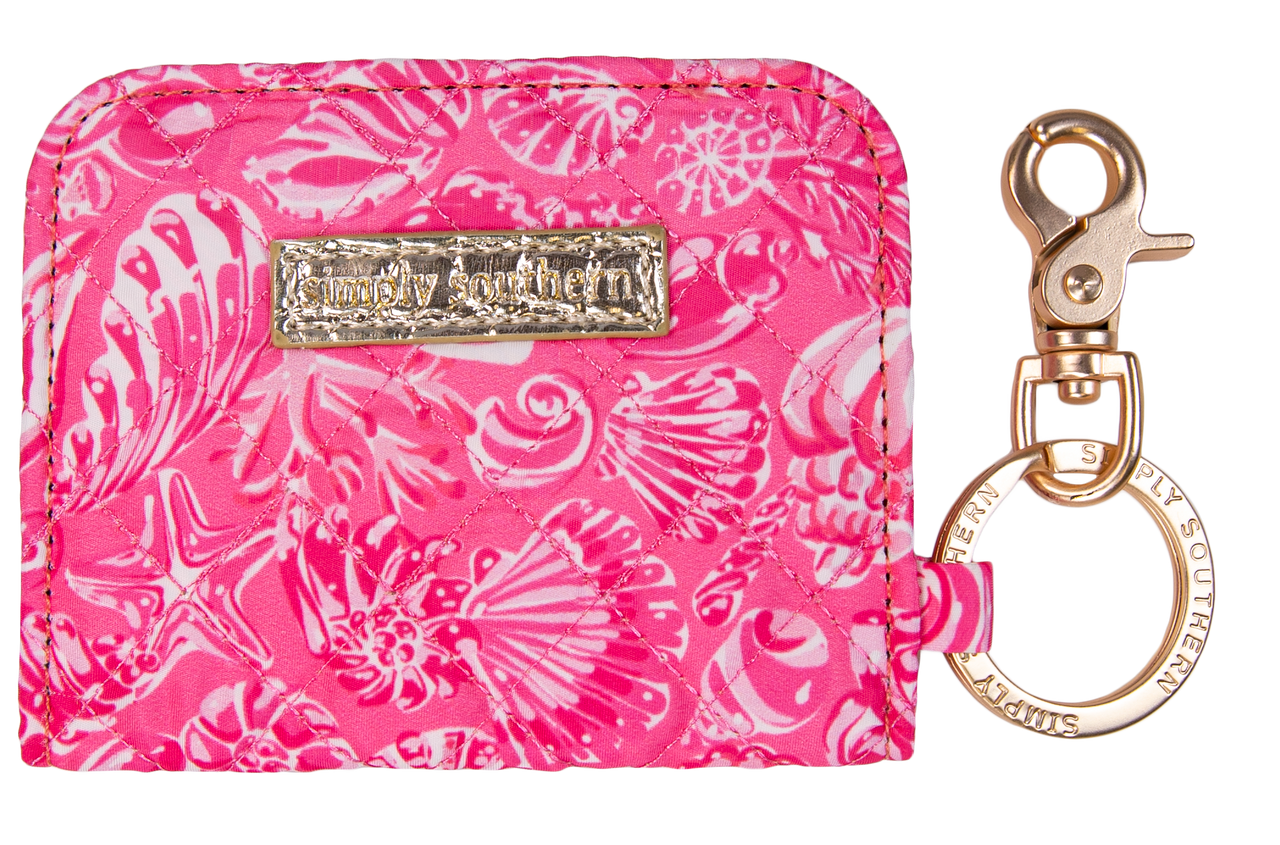 Snap ID Wallet Keychain Pink Shells - Coastal Cottage