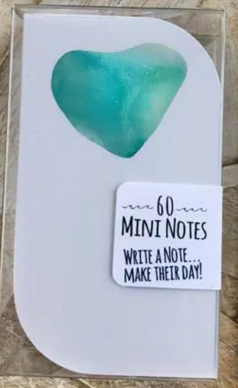 Sea Glass Heart Aqua Mini Note Cards - Coastal Cottage