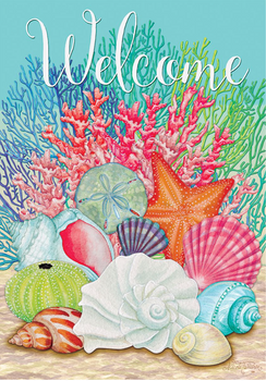 Garden Flag Welcome Coral Seashells Garden Flag Welcome Coral Seashells