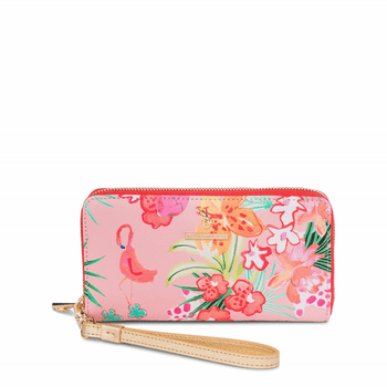 spartina flamingo floral wristlet wallet