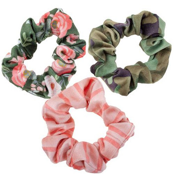 Set of 3 Velvet Scrunchies Pink & Camo