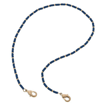 Emberly Color-Block Polymer Clay Mask Necklace in Navy - 20"