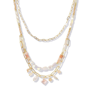 coastal multi layered triple strand necklace with beads and charms