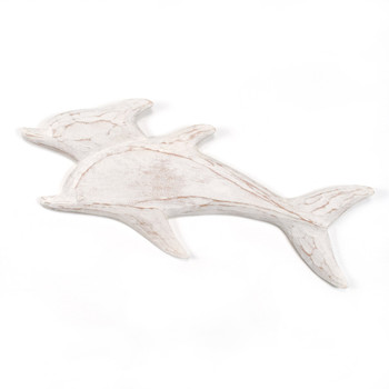 white wash dolphin pair hand carved wooden wall art decor double dolphin