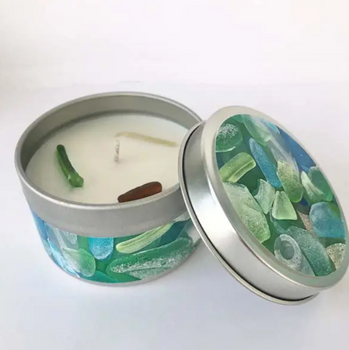 sea glass discovery tin candle pastel sea glass coastal candle sea glass discovery tin candle pastel sea glass coastal candle