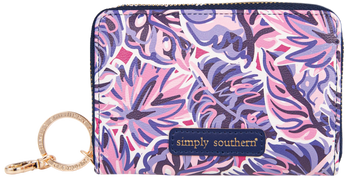 Leather Small Zip Wallet Keychain Leaf Palm