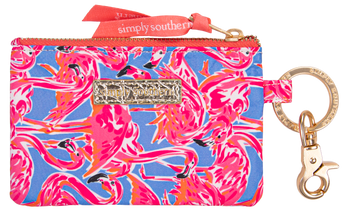 ID Coin Purse Wallet Keychain Pink Flamingos