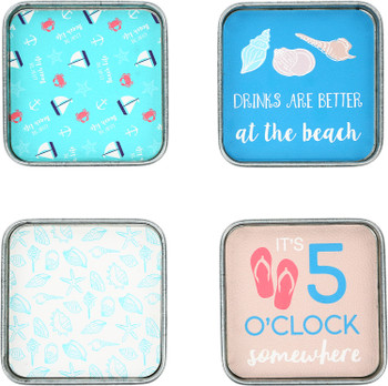 set of 4 coastal coasters in galvanized tin set of 4 coastal coasters in galvanized tin