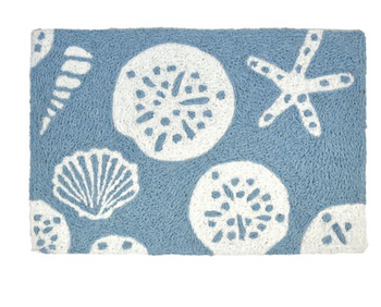 white shells on blue coastal washable jellybean rug