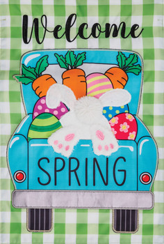 welcome spring bunny truck gingham easter garden flag welcome spring bunny truck gingham easter garden flag