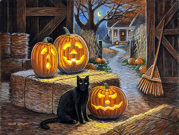 cat-o-lantern fall pumpkin halloween puzzle black cat barn