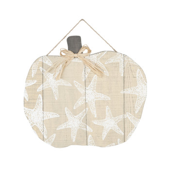 coastal fall wall art wood pumpkin with starfish hanging sign