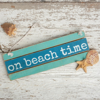 on beach time hanging slatwood coastal sign with rope