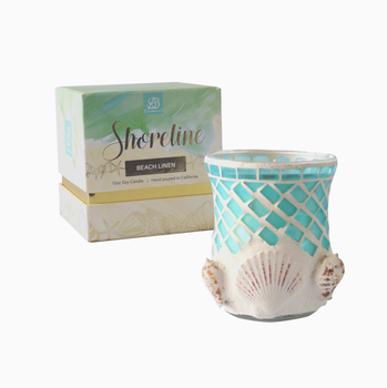 shoreline coastal candle beach linen seashells beach house candle shells mosaic