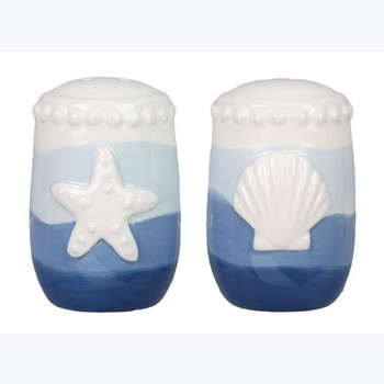 ombre blue shells salt and pepper shakers