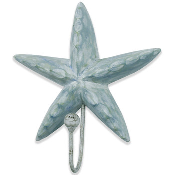 aqua hand carved starfish wall hook coastal
