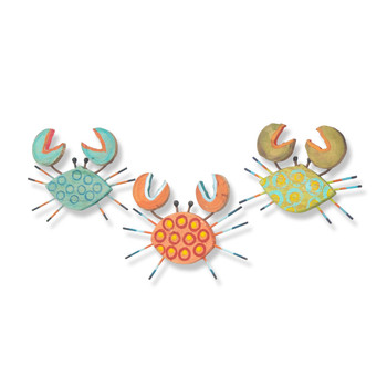 set of 3 colorful funky carved coastal crab wall art